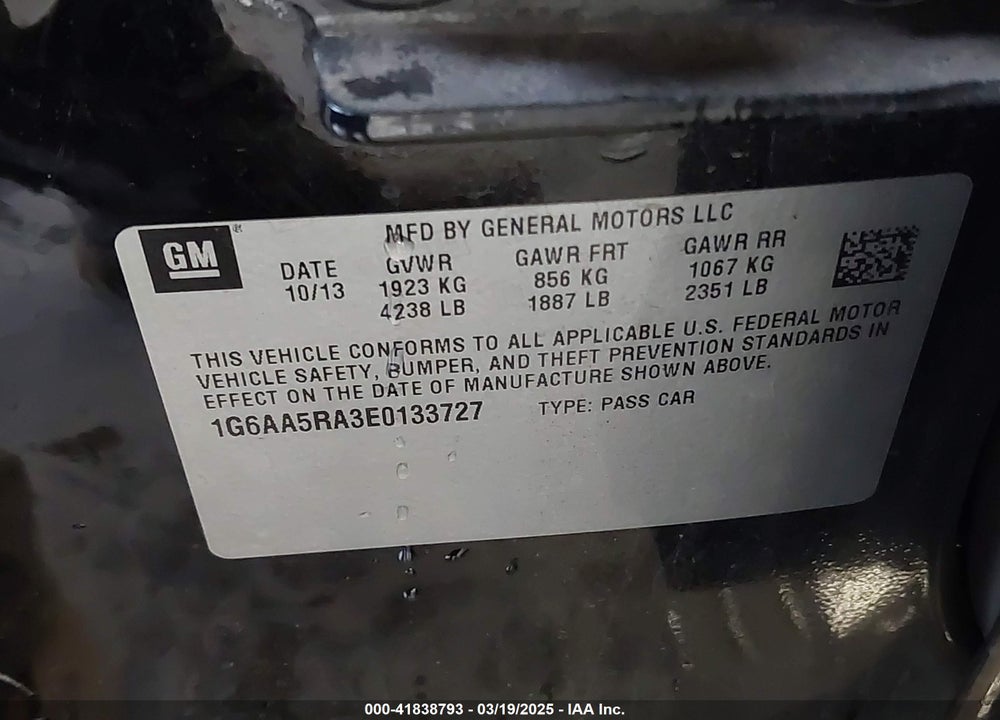 2014 CADILLAC ATS VIN: 1G6AA5RA3E0133727