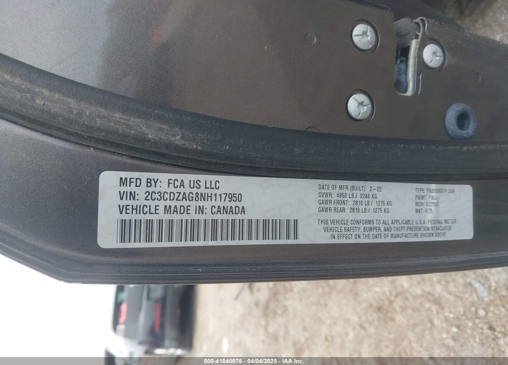 2022 DODGE CHALLENGER VIN: 2C3CDZAG8NH117950