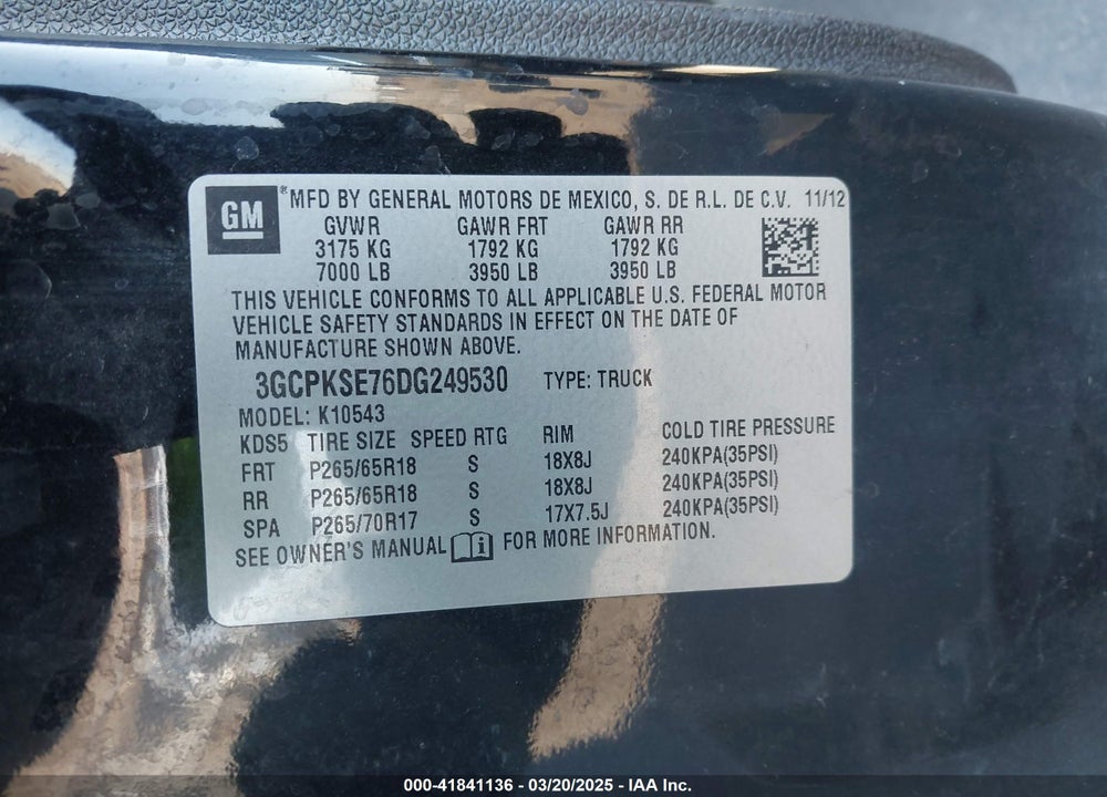 2013 CHEVROLET SILVERADO 1500 LT VIN: 3GCPKSE76DG249530