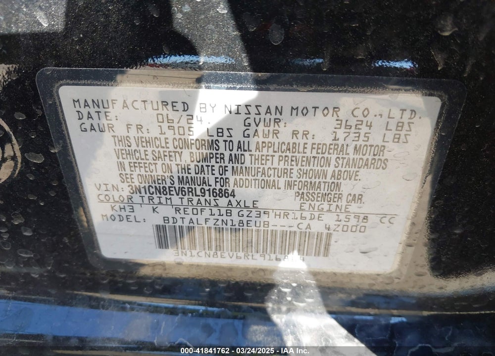 2024 NISSAN VERSA VIN: 3N1CN8EV6RL916864