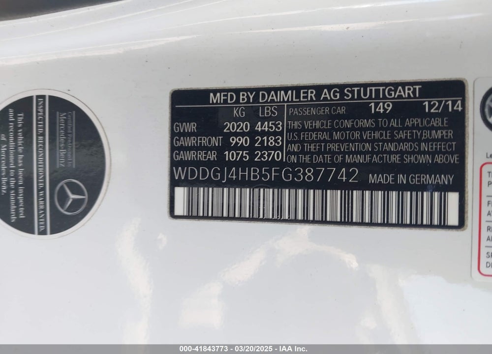 2015 MERCEDES-BENZ C 250 VIN: WDDGJ4HB5FG387742