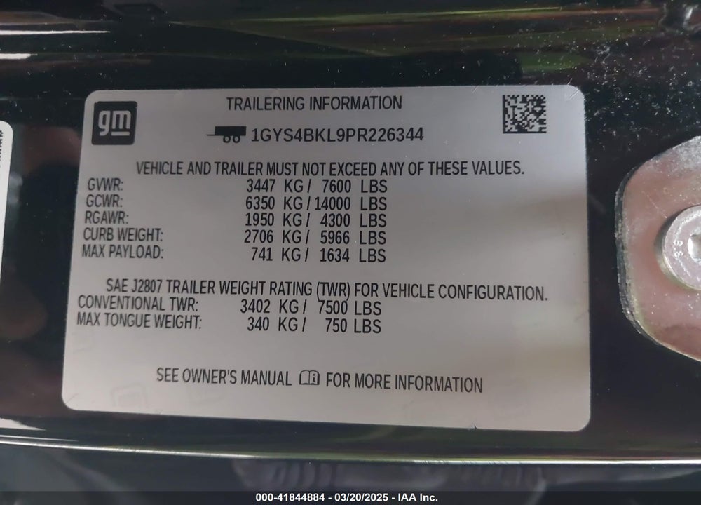 2023 CADILLAC ESCALADE VIN: 1GYS4BKL9PR226344