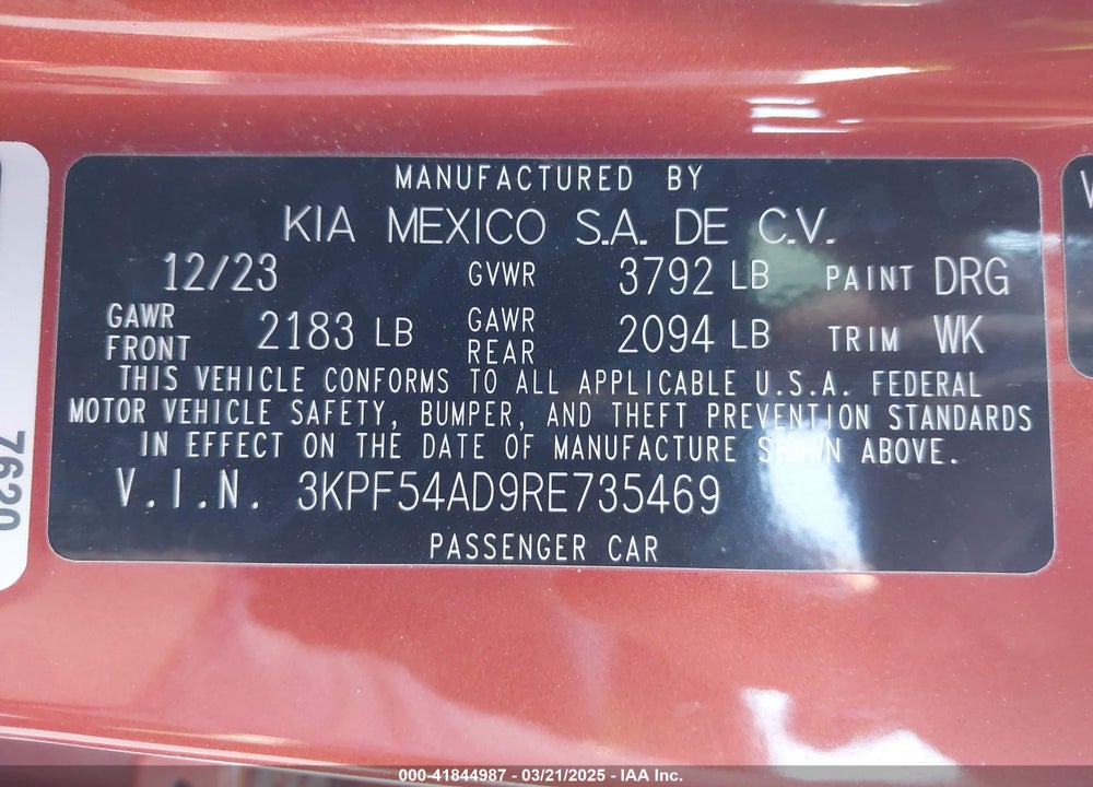 2024 KIA FORTE VIN: 3KPF54AD9RE735469