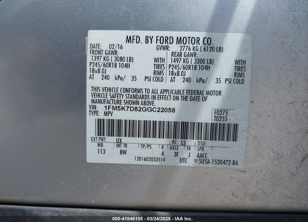 2016 FORD EXPLORER XLT VIN: 1FM5K7D82GGC22058