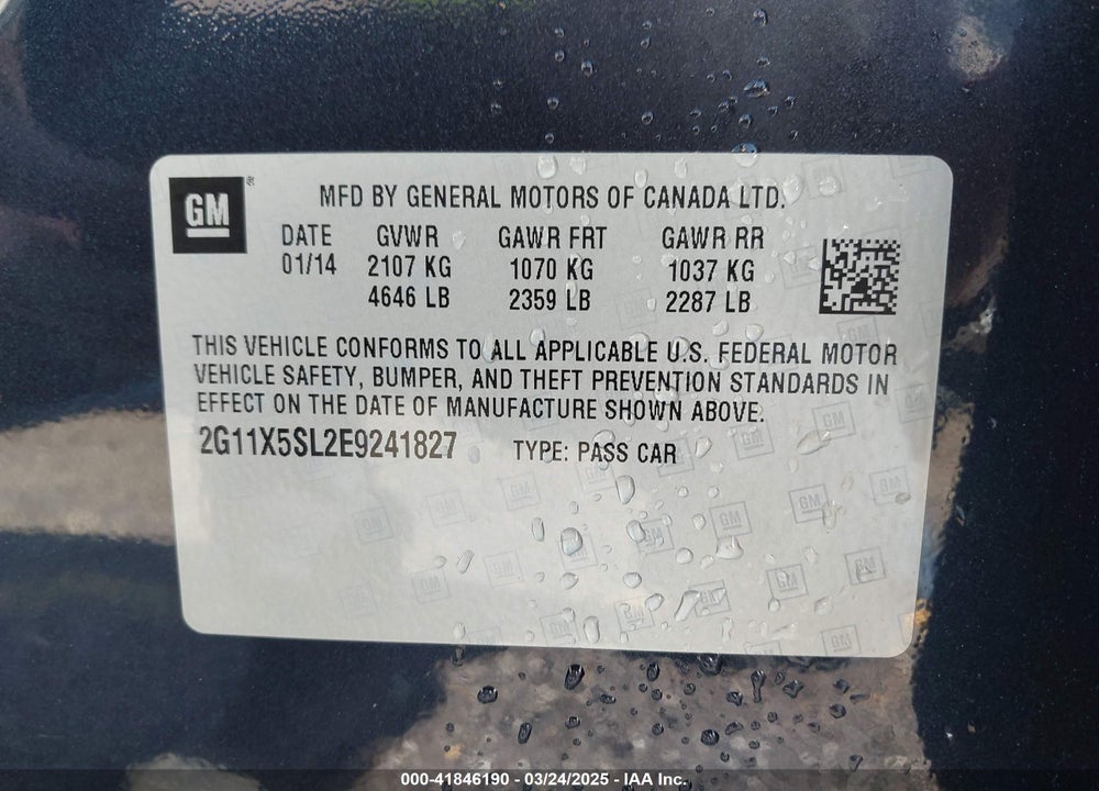 2014 CHEVROLET IMPALA VIN: 2G11X5SL2E9241827