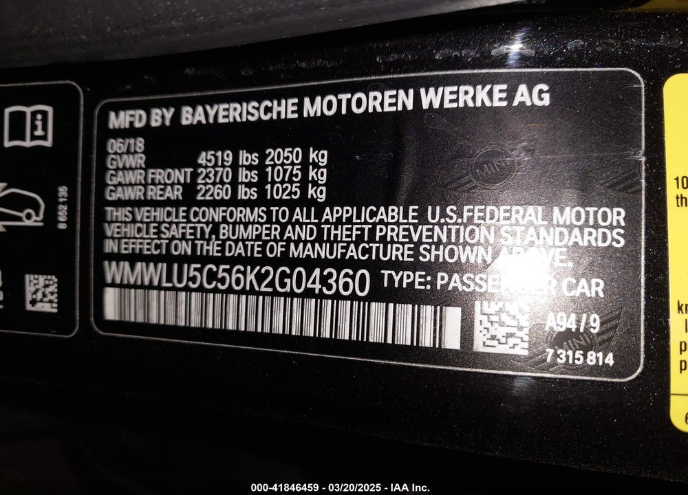 2019 MINI CLUBMAN COOPER S VIN: WMWLU5C56K2G04360