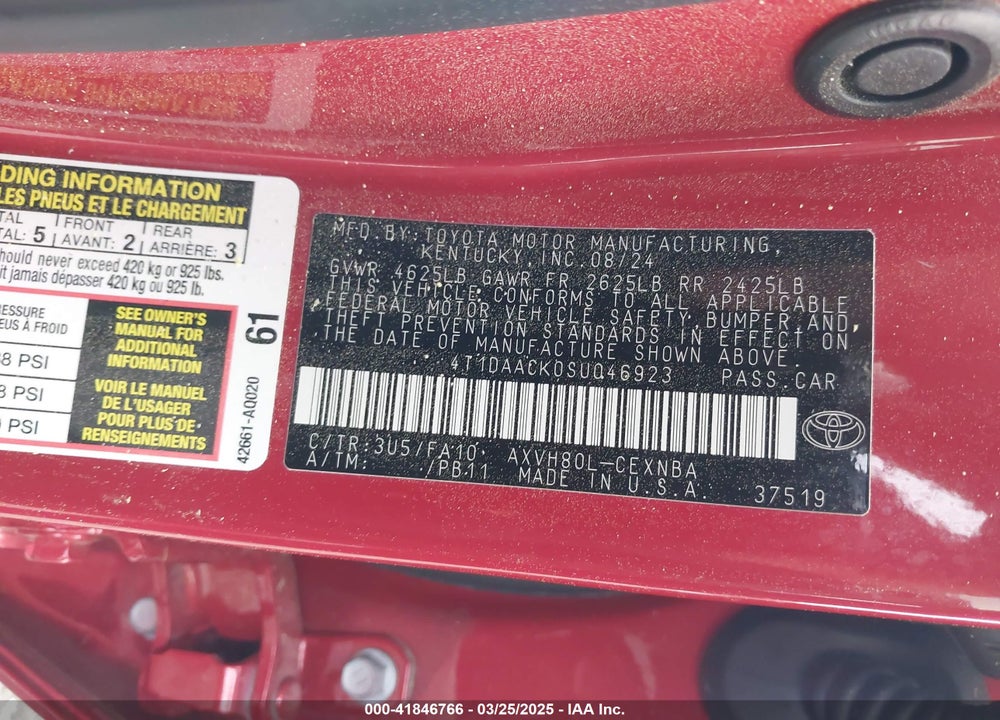 2025 TOYOTA CAMRY LE VIN: 4T1DAACK0SU046923