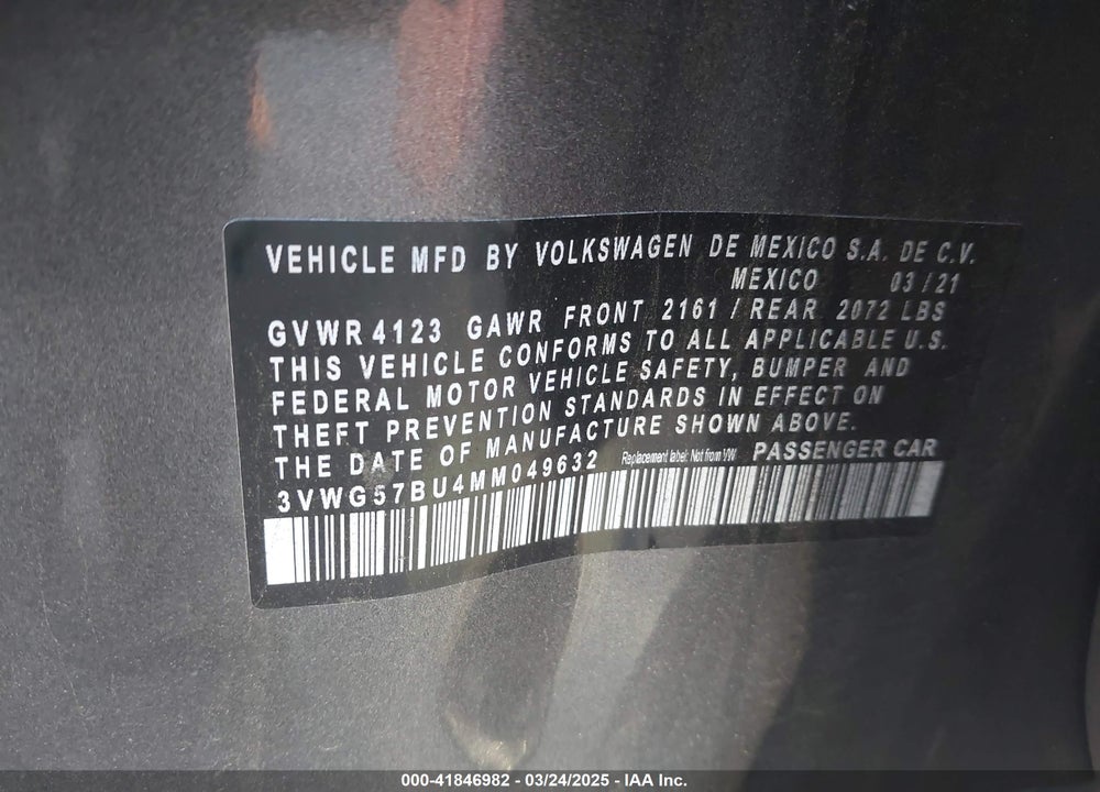 2021 VOLKSWAGEN JETTA VIN: 3VWG57BU4MM049632