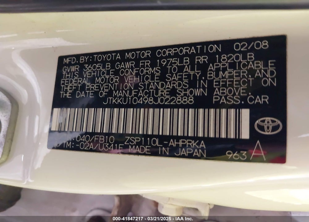 2008 SCION XD VIN: JTKKU10498J022888