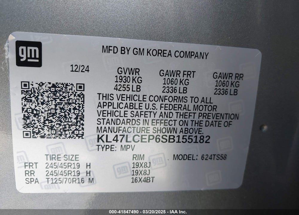 2025 BUICK ENVISTA VIN: KL47LCEP6SB155182