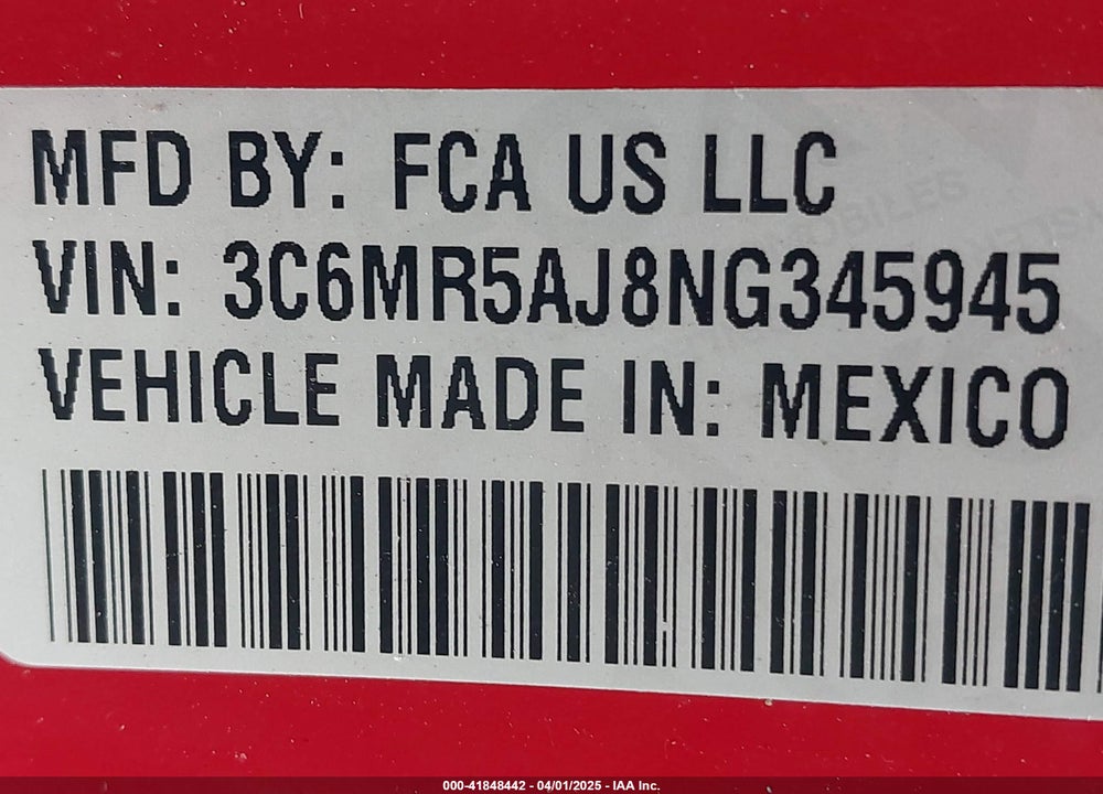 2022 RAM 2500 TRADESMAN 4X4 8' BOX VIN: 3C6MR5AJ8NG345945