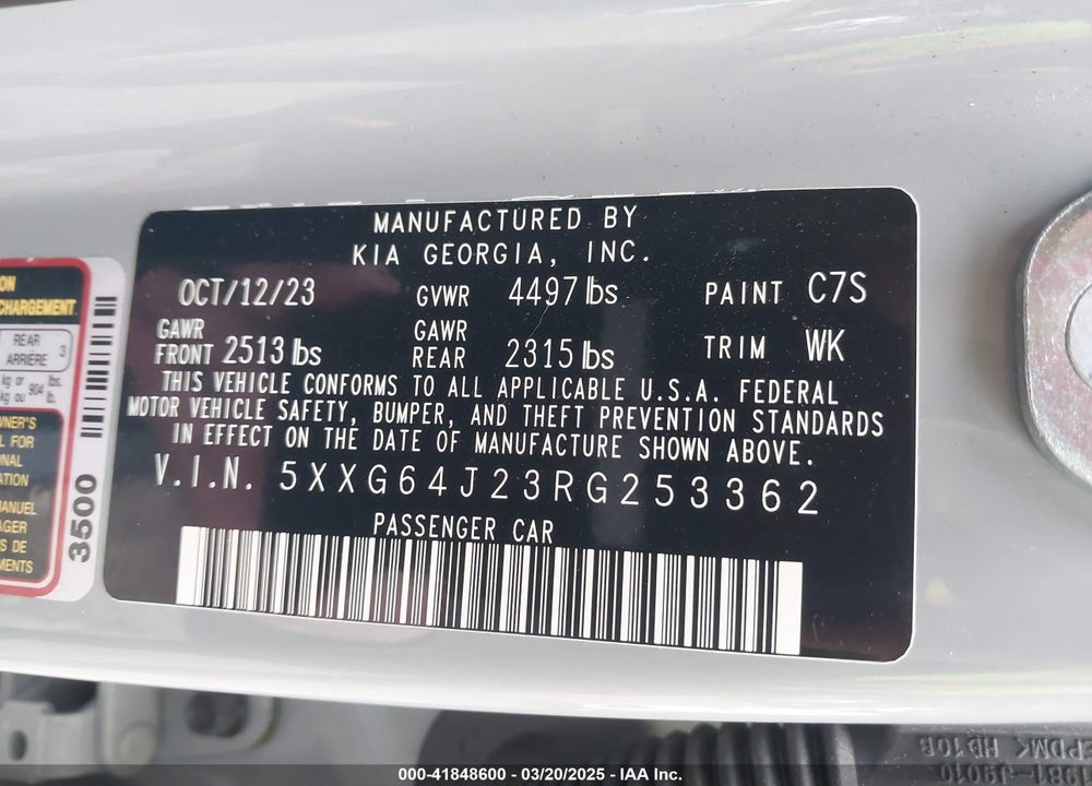 2024 KIA K5 VIN: 5XXG64J23RG253362