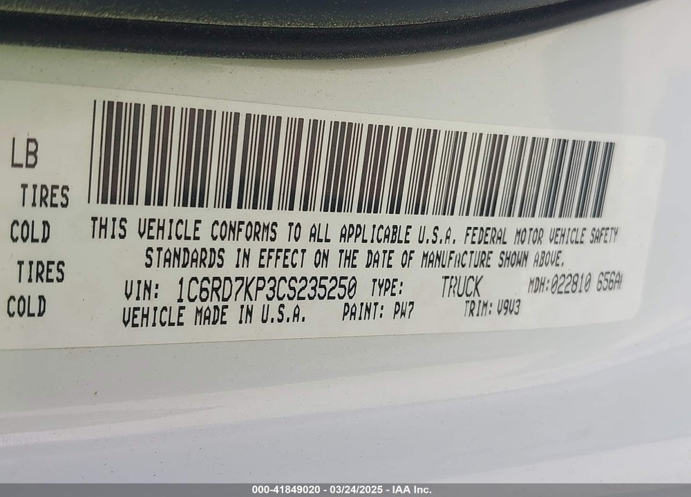 2012 RAM 1500 ST VIN: 1C6RD7KP3CS235250