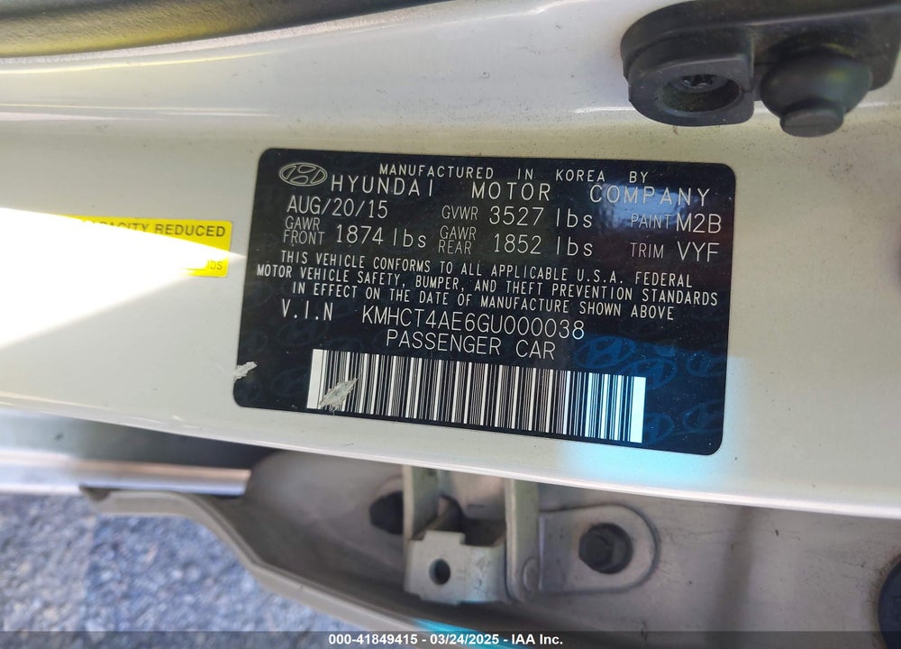 2016 HYUNDAI ACCENT SE VIN: KMHCT4AE6GU000038