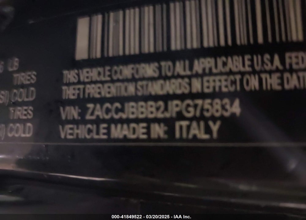 2018 JEEP RENEGADE VIN: ZACCJBBB2JPG75834