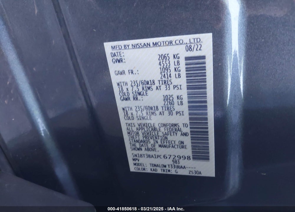 2023 NISSAN ROGUE VIN: 5N1BT3BA1PC672998
