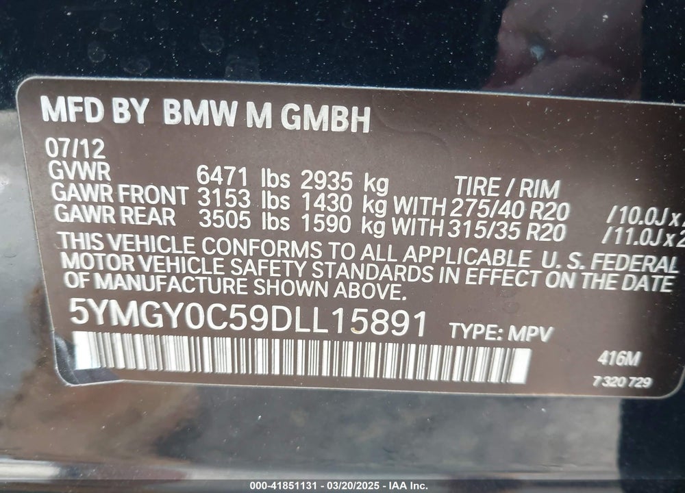 2013 BMW X5 M VIN: 5YMGY0C59DLL15891