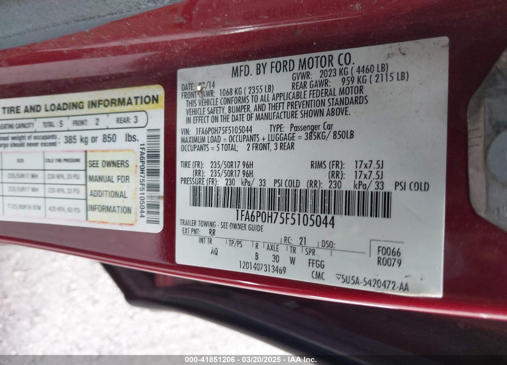 2015 FORD FUSION SE VIN: 1FA6P0H75F5105044