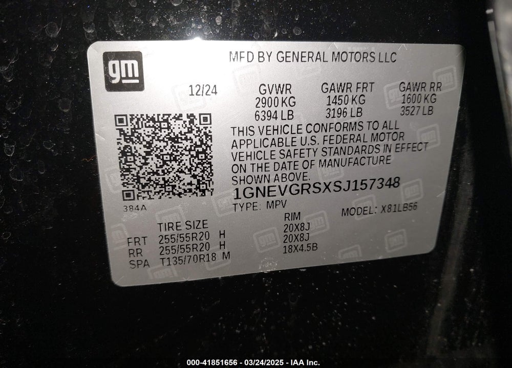 2025 CHEVROLET TRAVERSE VIN: 1GNEVGRSXSJ157348