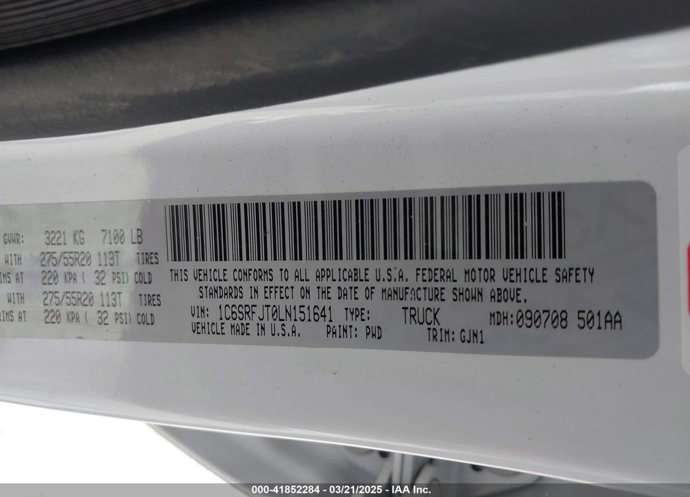 2020 RAM 1500 VIN: 1C6SRFJT0LN151641