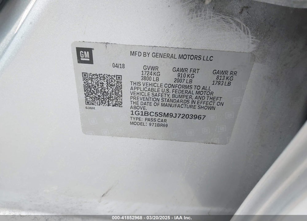 2018 CHEVROLET CRUZE LS AUTO VIN: 1G1BC5SM9J7203967
