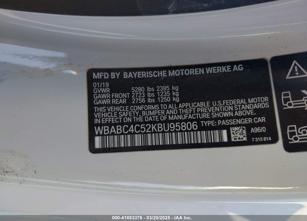 2019 BMW M850I VIN: WBABC4C52KBU95806