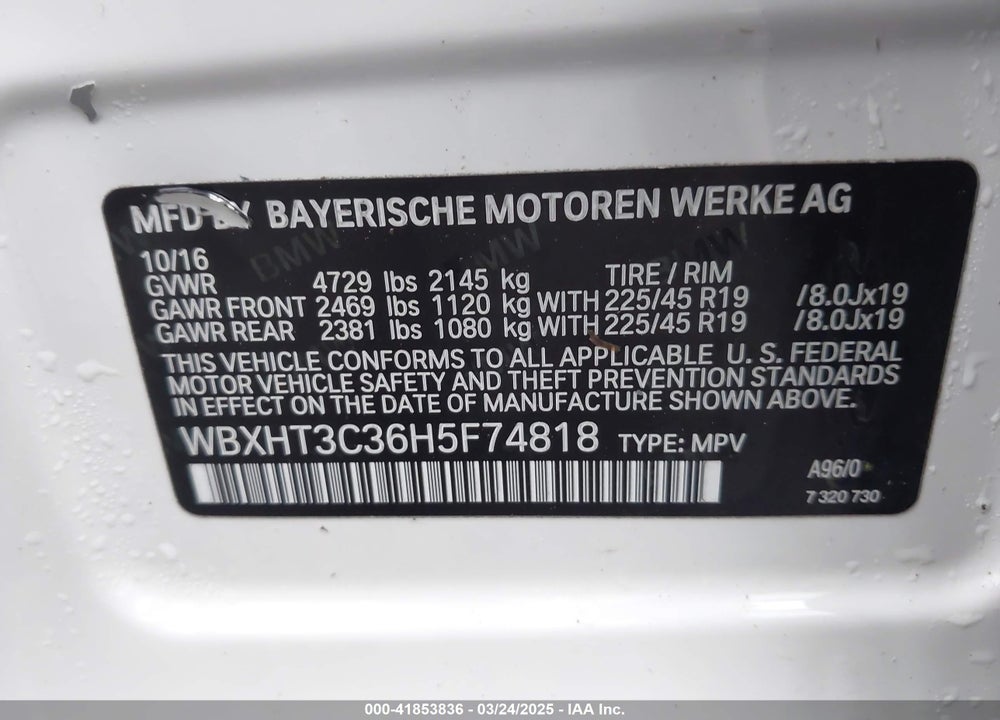 2017 BMW X1 VIN: WBXHT3C36H5F74818