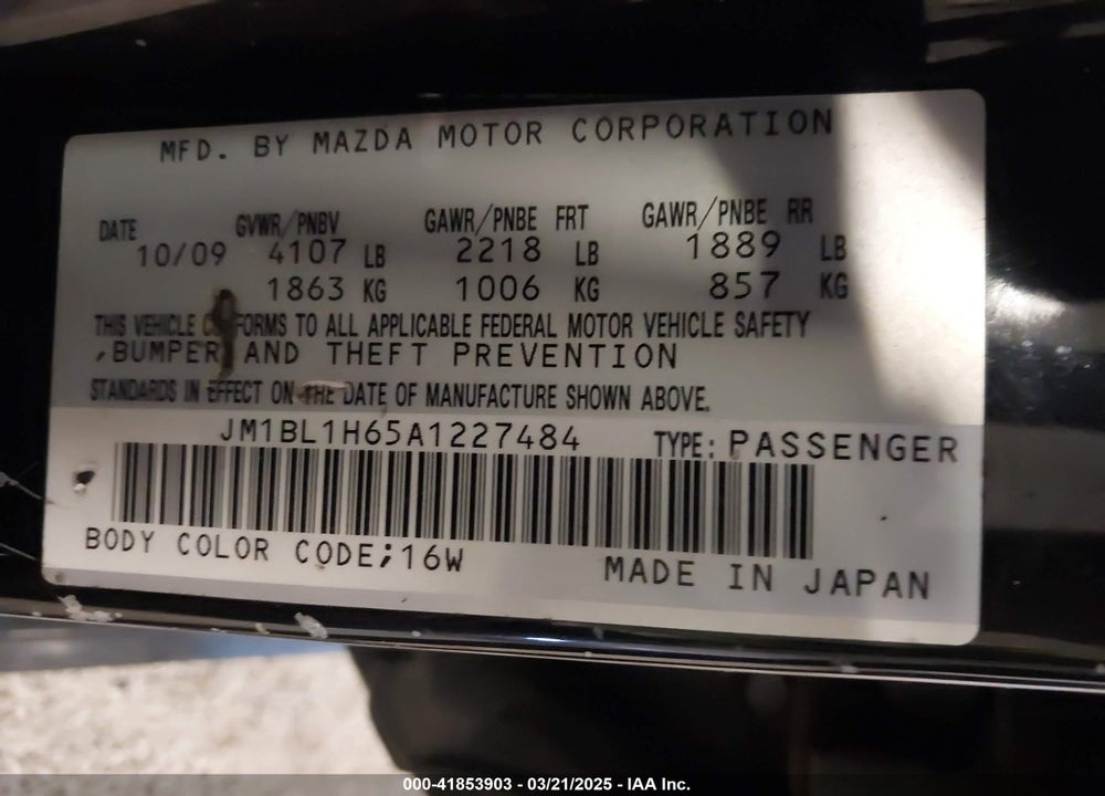 2010 MAZDA 3 VIN: JM1BL1H65A1227484