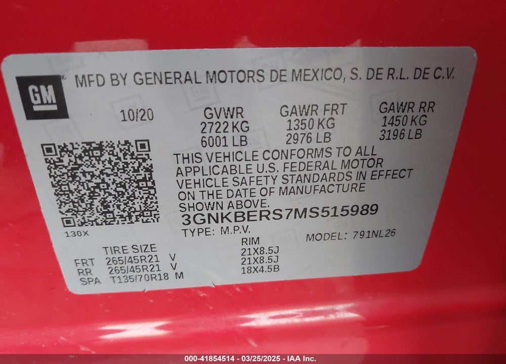 2021 CHEVROLET BLAZER VIN: 3GNKBERS7MS515989