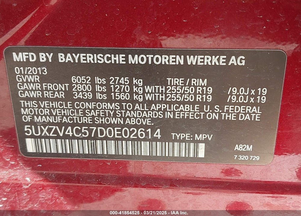 2013 BMW X5 XDRIVE35I/XDRIVE35I PREMIUM/XDRIVE35I SPORT ACTIVITY VIN: 5UXZV4C57D0E02614