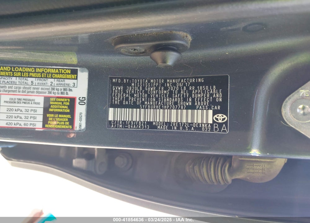 2017 TOYOTA COROLLA LE VIN: 5YFBURHE1HP707787