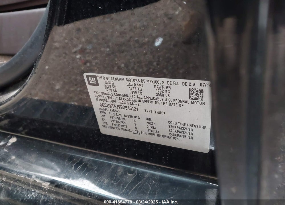 2014 CHEVROLET SILVERADO VIN: 3GCUKTEJ9EG546121