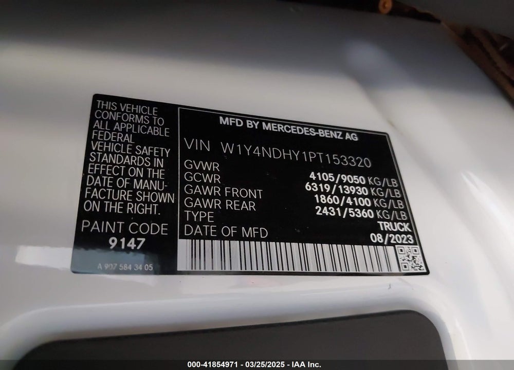 2023 MERCEDES-BENZ SPRINTER 2500 HIGH ROOF 4-CYL DIESEL HO VIN: W1Y4NDHY1PT153320
