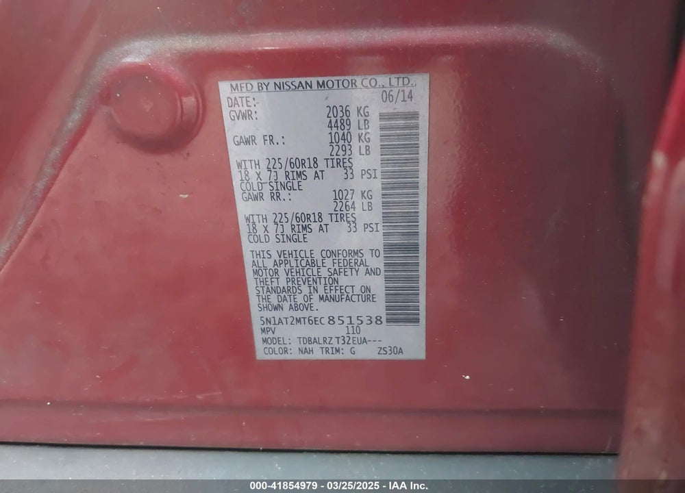 2014 NISSAN ROGUE SL VIN: 5N1AT2MT6EC851538