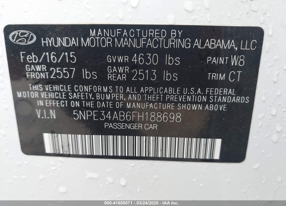 2015 HYUNDAI SONATA VIN: 5NPE34AB6FH188698