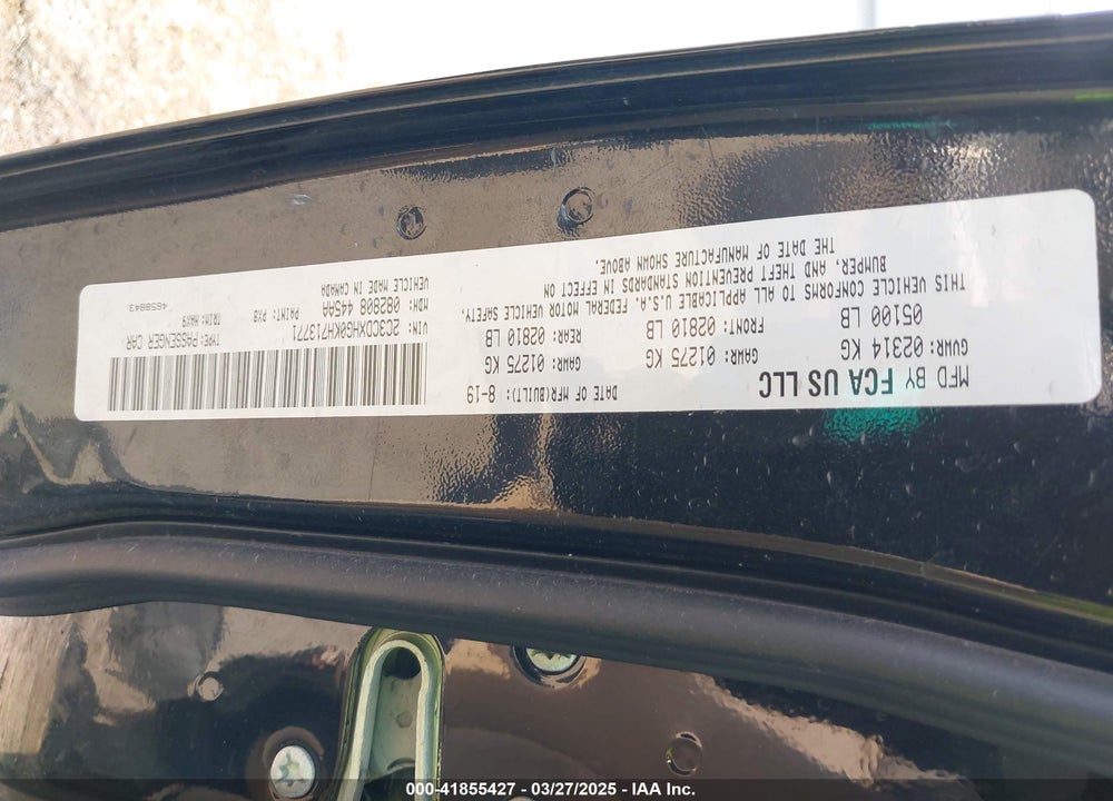 2019 DODGE CHARGER VIN: 2C3CDXHG0KH713771