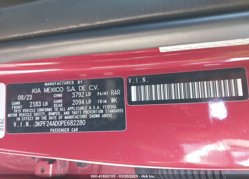 2023 KIA FORTE VIN: 3KPF24AD0PE682280