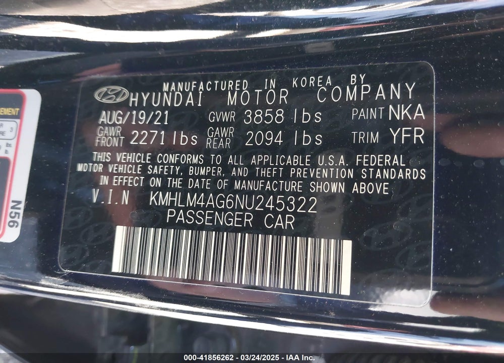 2022 HYUNDAI ELANTRA SEL VIN: KMHLM4AG6NU245322