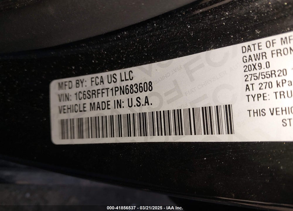 2023 RAM 1500 BIG HORN 4X4 5'7 BOX VIN: 1C6SRFFT1PN683608
