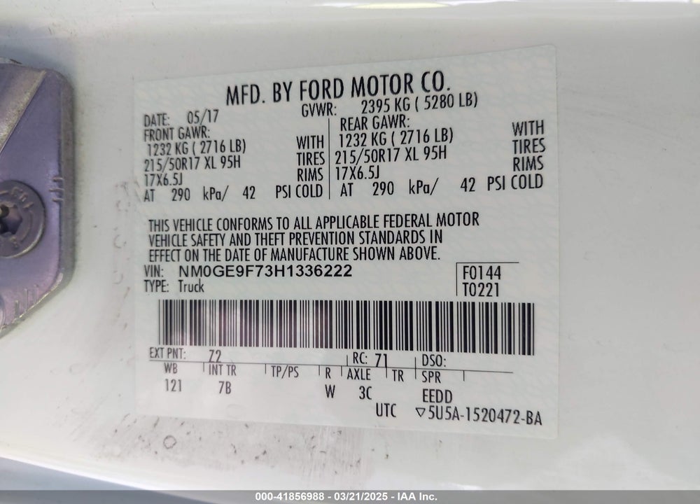 2017 FORD TRANSIT CONNECT XLT VIN: NM0GE9F73H1336222