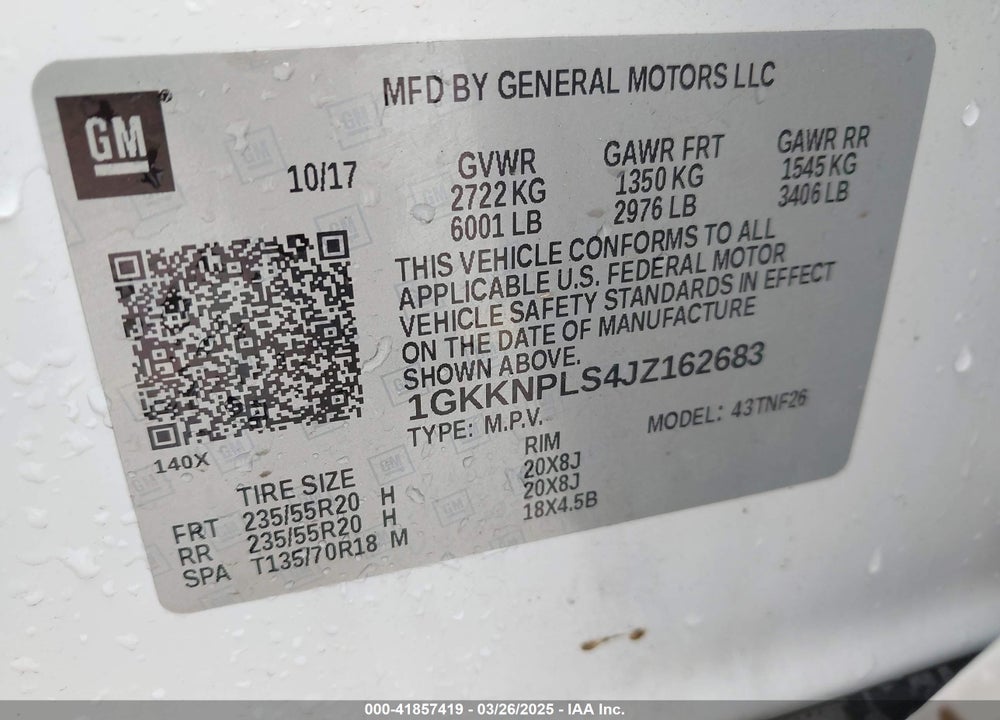 2018 GMC ACADIA DENALI VIN: 1GKKNPLS4JZ162683