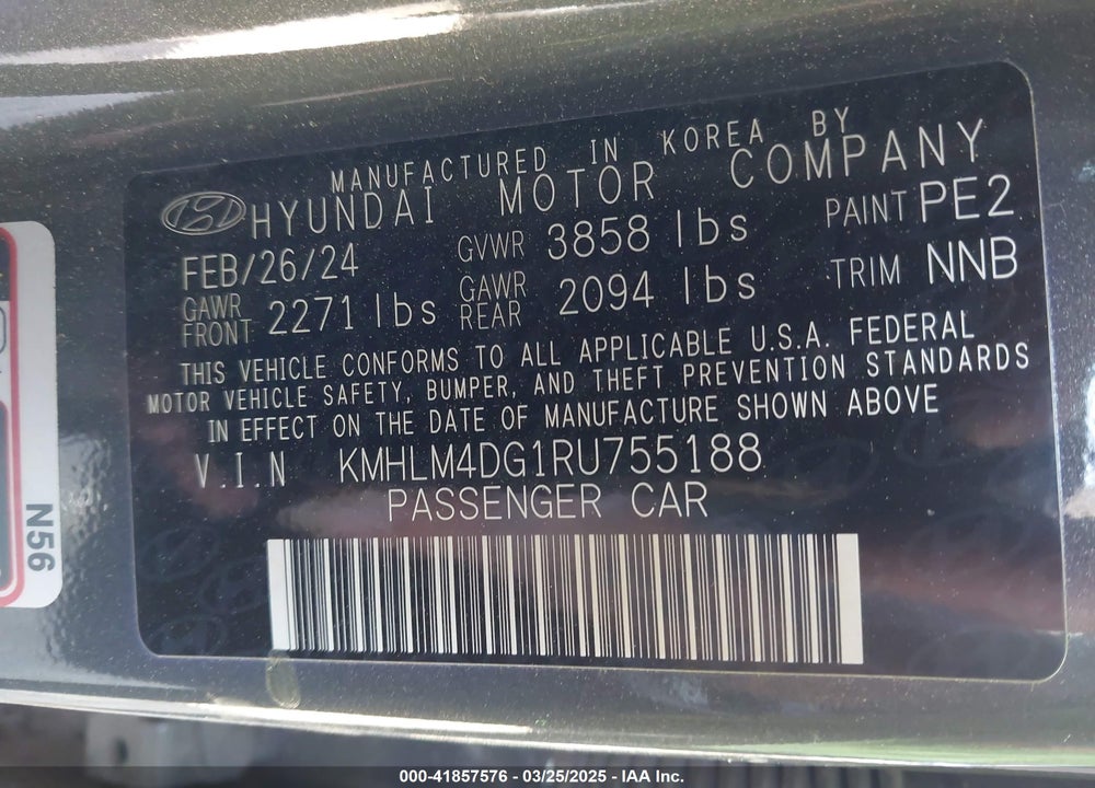 2024 HYUNDAI ELANTRA VIN: KMHLM4DG1RU755188
