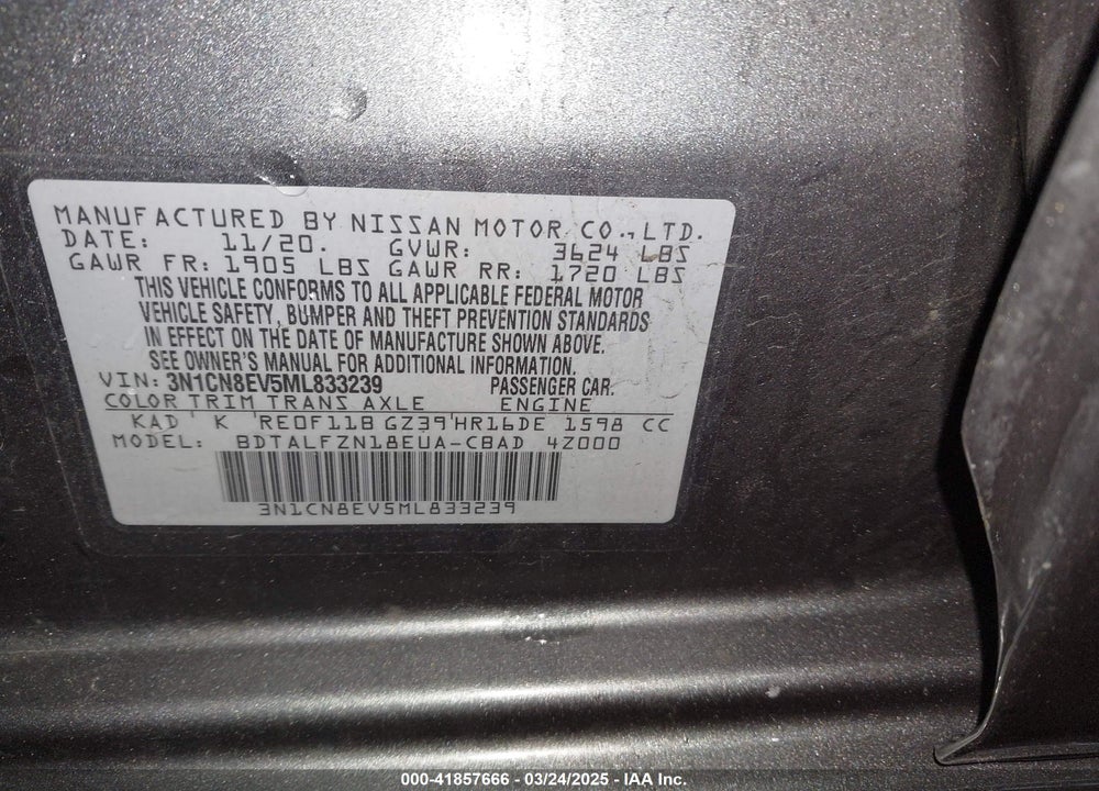 2021 NISSAN VERSA VIN: 3N1CN8EV5ML833239