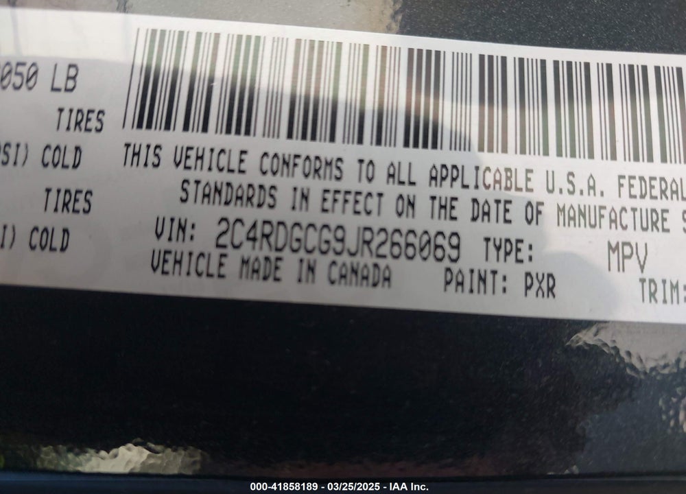 2018 DODGE GRAND CARAVAN VIN: 2C4RDGCG9JR266069