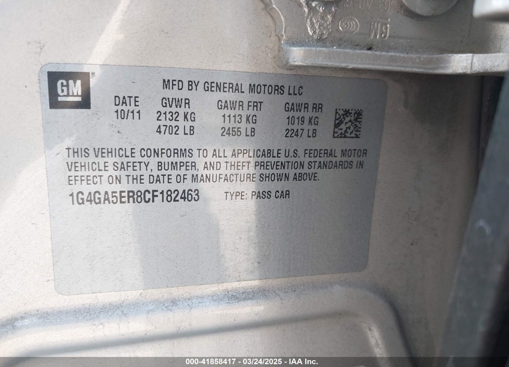 2012 BUICK LACROSSE VIN: 1G4GA5ER8CF182463