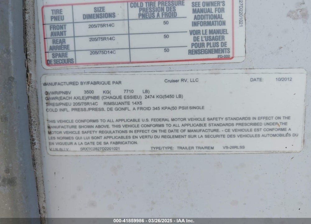2013 CRUISER VIEWFINDER VIN: 5RXTC2827D2201021