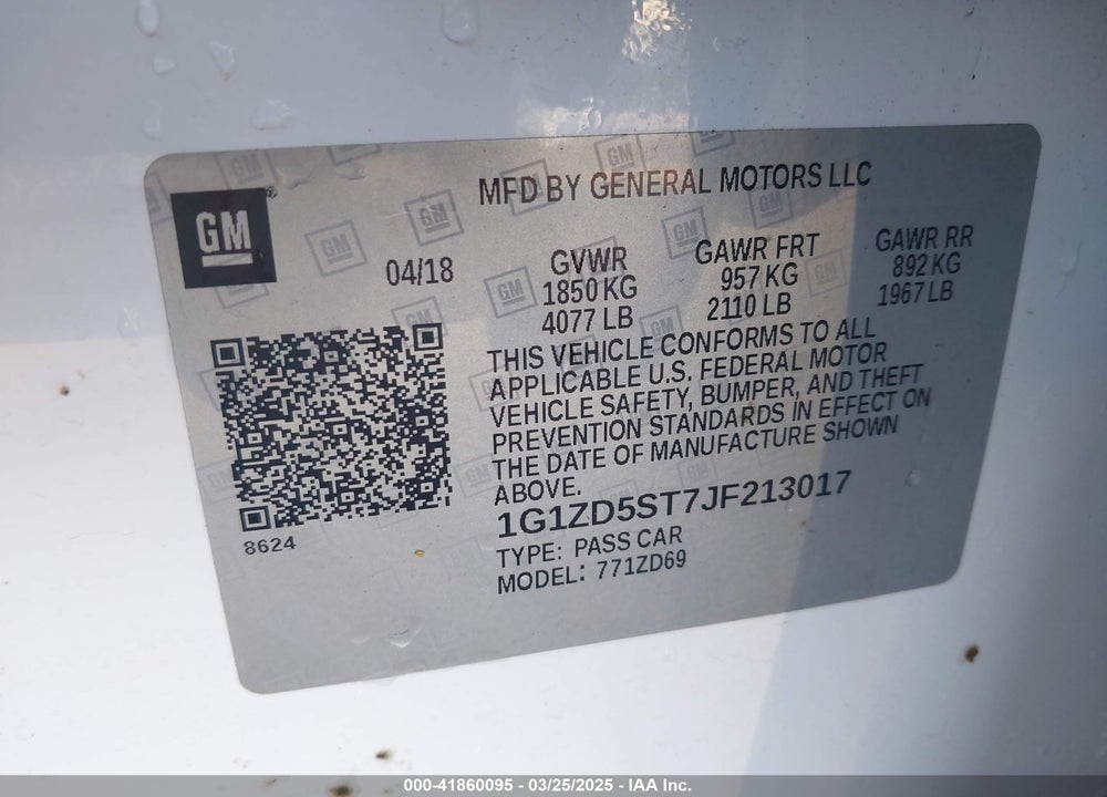 2018 CHEVROLET MALIBU VIN: 1G1ZD5ST7JF213017