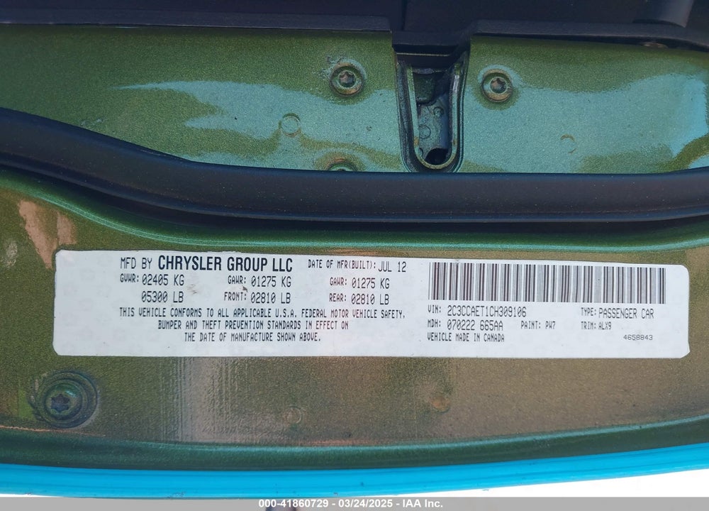 2012 CHRYSLER 300 VIN: 2C3CCAET1CH309106