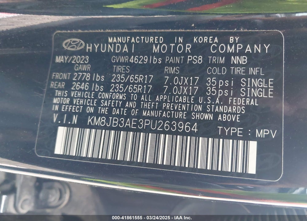 2023 HYUNDAI TUCSON VIN: KM8JB3AE3PU263964