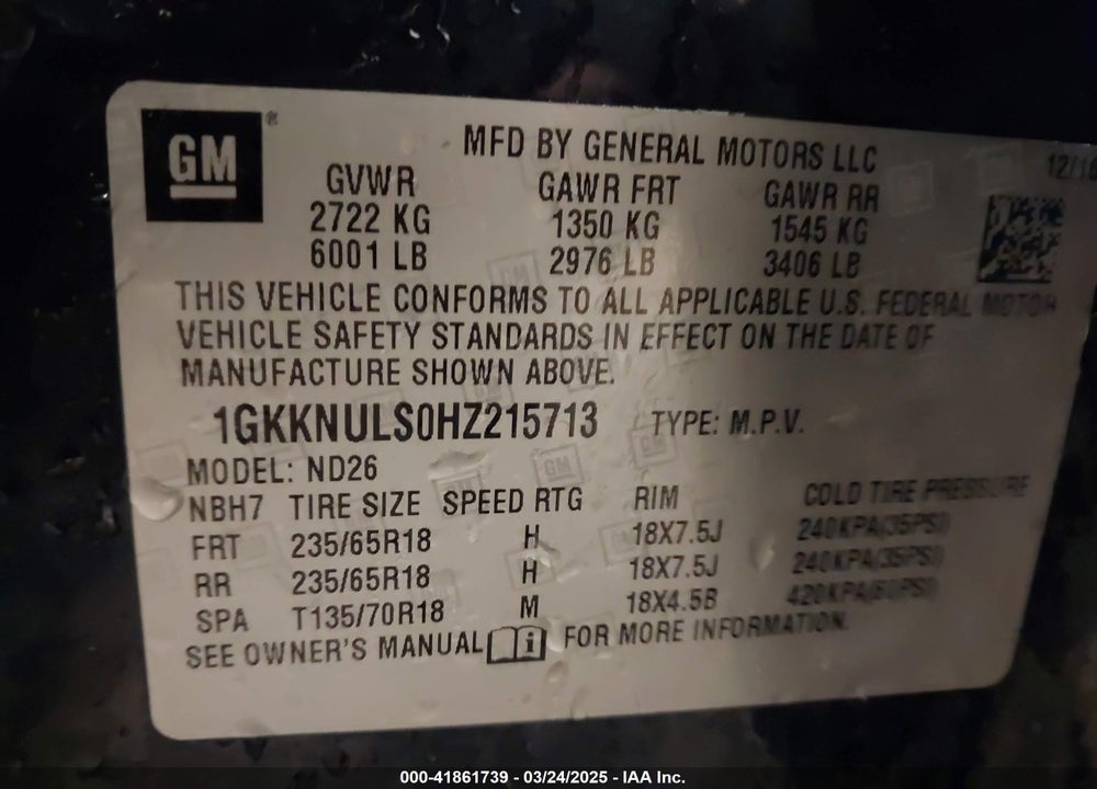 2017 GMC ACADIA VIN: 1GKKNULS0HZ215713